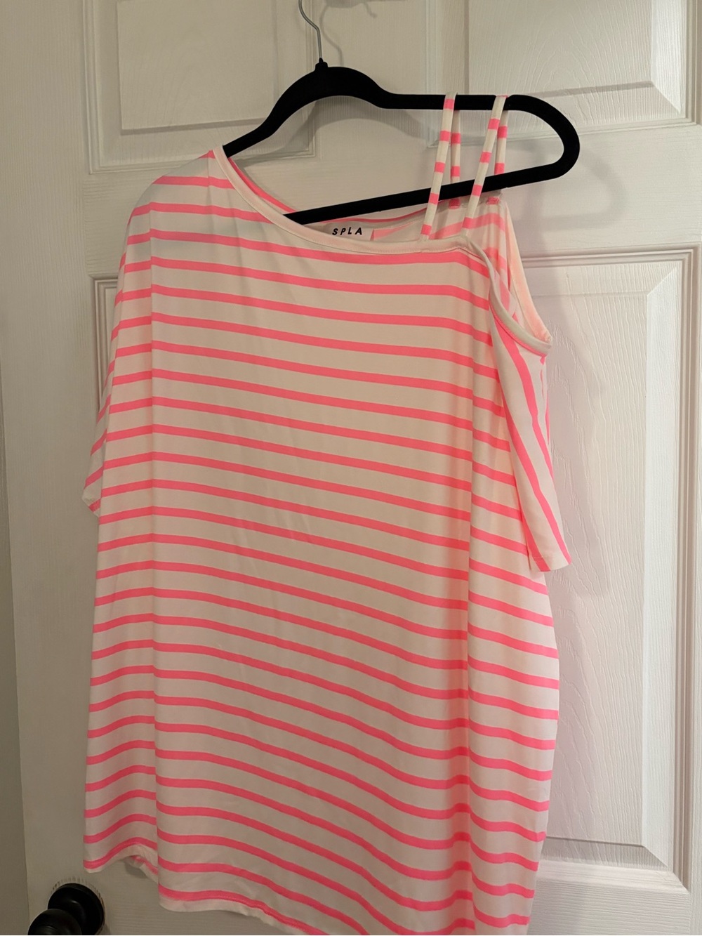 Women's Pink & White Striped Cold-Shoulder Top